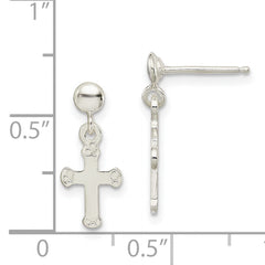Sterling Silver Polished Budded Cross Post Dangle Earrings