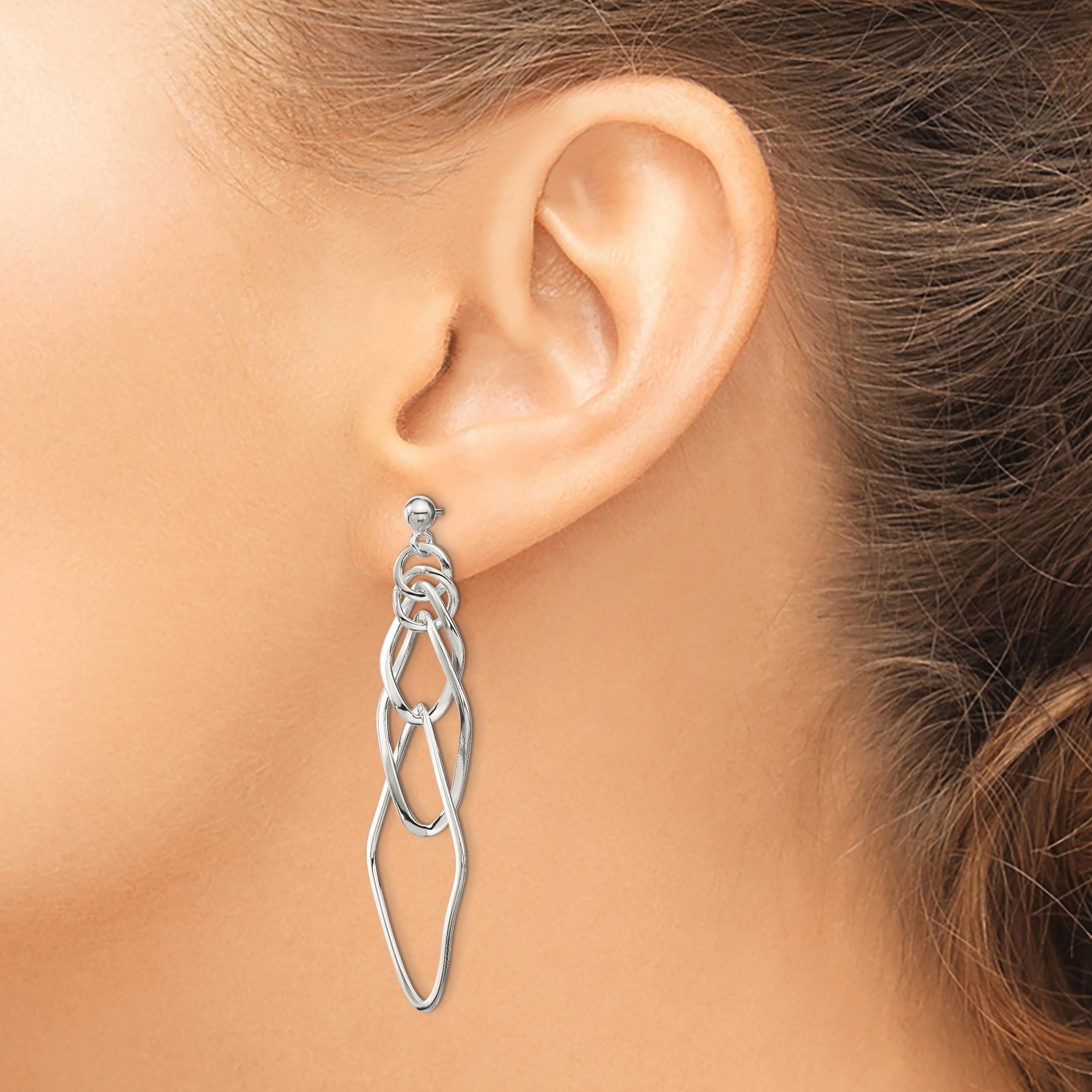 Sterling Silver Polished Geometric Post Dangle Earrings