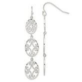 Sterling Silver Polished Diamond-cut Filigree Triple Oval Dangle Earrings