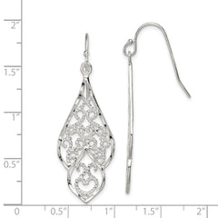 Sterling Silver Polished & Diamond-cut Fancy Filigree Dangle Earrings