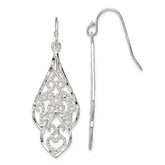 Sterling Silver Polished & Diamond-cut Fancy Filigree Dangle Earrings
