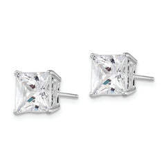 Sterling Silver Rhodium-plated Polished Square 8mm CZ Stud Earrings