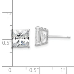 Sterling Silver Rhodium-plated Polished Square 8mm CZ Stud Earrings
