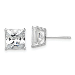 Sterling Silver Rhodium-plated Polished Square 8mm CZ Stud Earrings