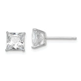 Sterling Silver Rhodium-plated Polished Square 6mm CZ Stud Earrings