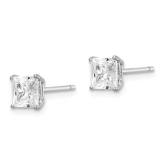 Sterling Silver Rhodium-plated Polished Square 5mm CZ Stud Earrings