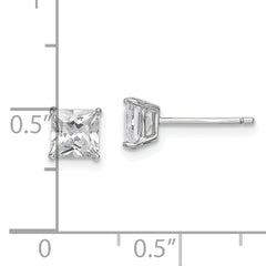 Sterling Silver Rhodium-plated Polished Square 5mm CZ Stud Earrings