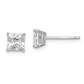 Sterling Silver Rhodium-plated Polished Square 5mm CZ Stud Earrings