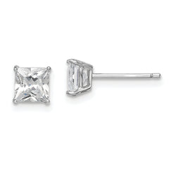 Sterling Silver Rhodium-plated Polished Square 5mm CZ Stud Earrings