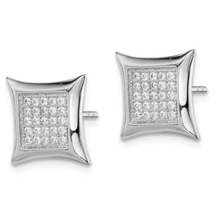 Sterling Silver Rhodium-plated Polished Pav‚ CZ Square Post Earrings