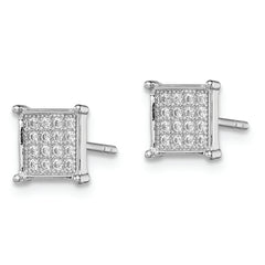 Sterling Silver Rhodium-plated Polished Pav‚ CZ Square Post Earrings