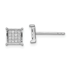 Sterling Silver Rhodium-plated Polished Pav‚ CZ Square Post Earrings