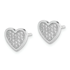 Sterling Silver Rhodium-plated CZ Pav‚ Heart Post Earrings