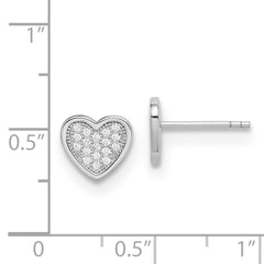 Sterling Silver Rhodium-plated CZ Pav‚ Heart Post Earrings
