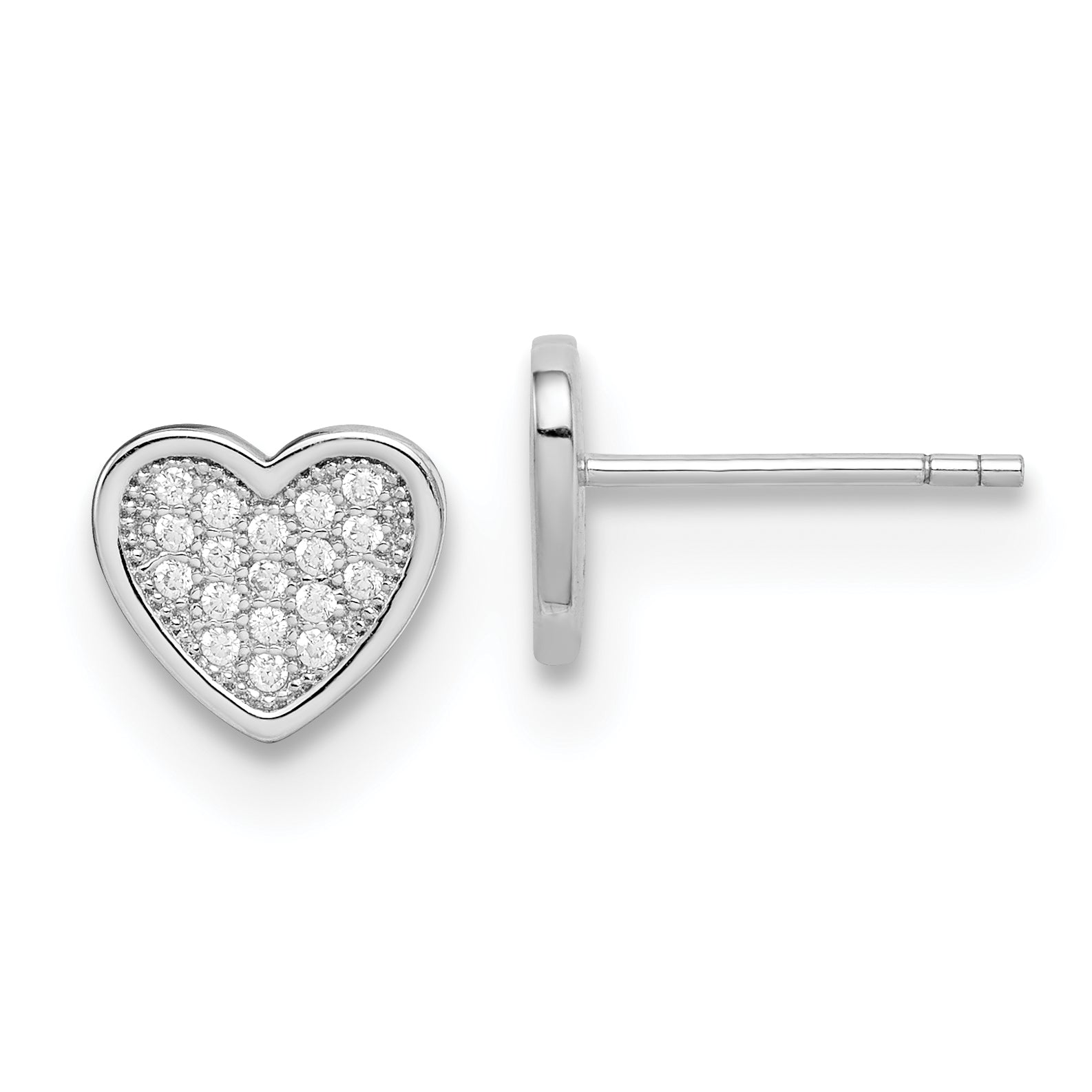 Sterling Silver Rhodium-plated CZ Pav‚ Heart Post Earrings