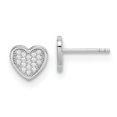 Sterling Silver Rhodium-plated CZ Pav‚ Heart Post Earrings