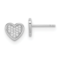 Sterling Silver Rhodium-plated CZ Pav‚ Heart Post Earrings