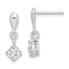 Sterling Silver Rhodium-plated Polished CZ Post Dangle Earrings