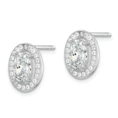 Sterling Silver Rhodium-plated Polished Pav‚ CZ Oval Post Earrings