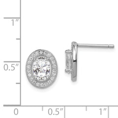 Sterling Silver Rhodium-plated Polished Pav‚ CZ Oval Post Earrings