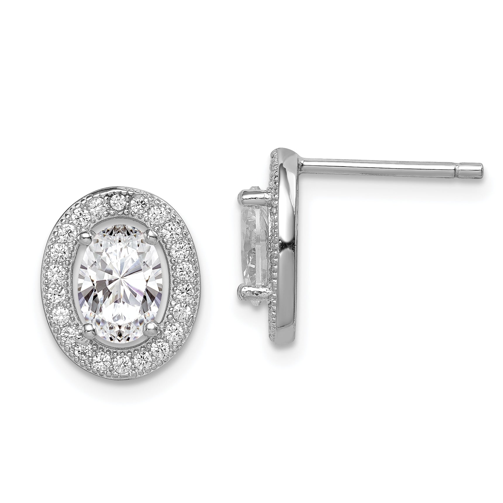 Sterling Silver Rhodium-plated Polished Pav‚ CZ Oval Post Earrings