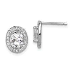 Sterling Silver Rhodium-plated Polished Pav‚ CZ Oval Post Earrings