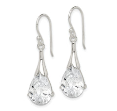Sterling Silver Polished CZ Teardrop Dangle Earrings