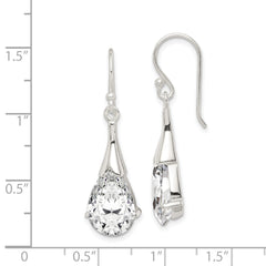 Sterling Silver Polished CZ Teardrop Dangle Earrings