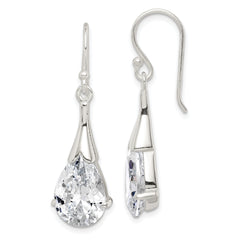Sterling Silver Polished CZ Teardrop Dangle Earrings