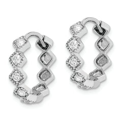 Sterling Silver Rhodium-plated CZ Hinged Hoop Earrings
