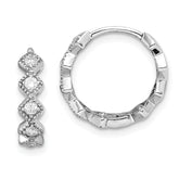 Sterling Silver Rhodium-plated CZ Hinged Hoop Earrings