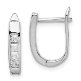 Sterling Silver Rhodium-plated CZ Hinged Hoop Earrings