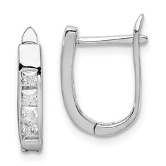 Sterling Silver Rhodium-plated CZ Hinged Hoop Earrings