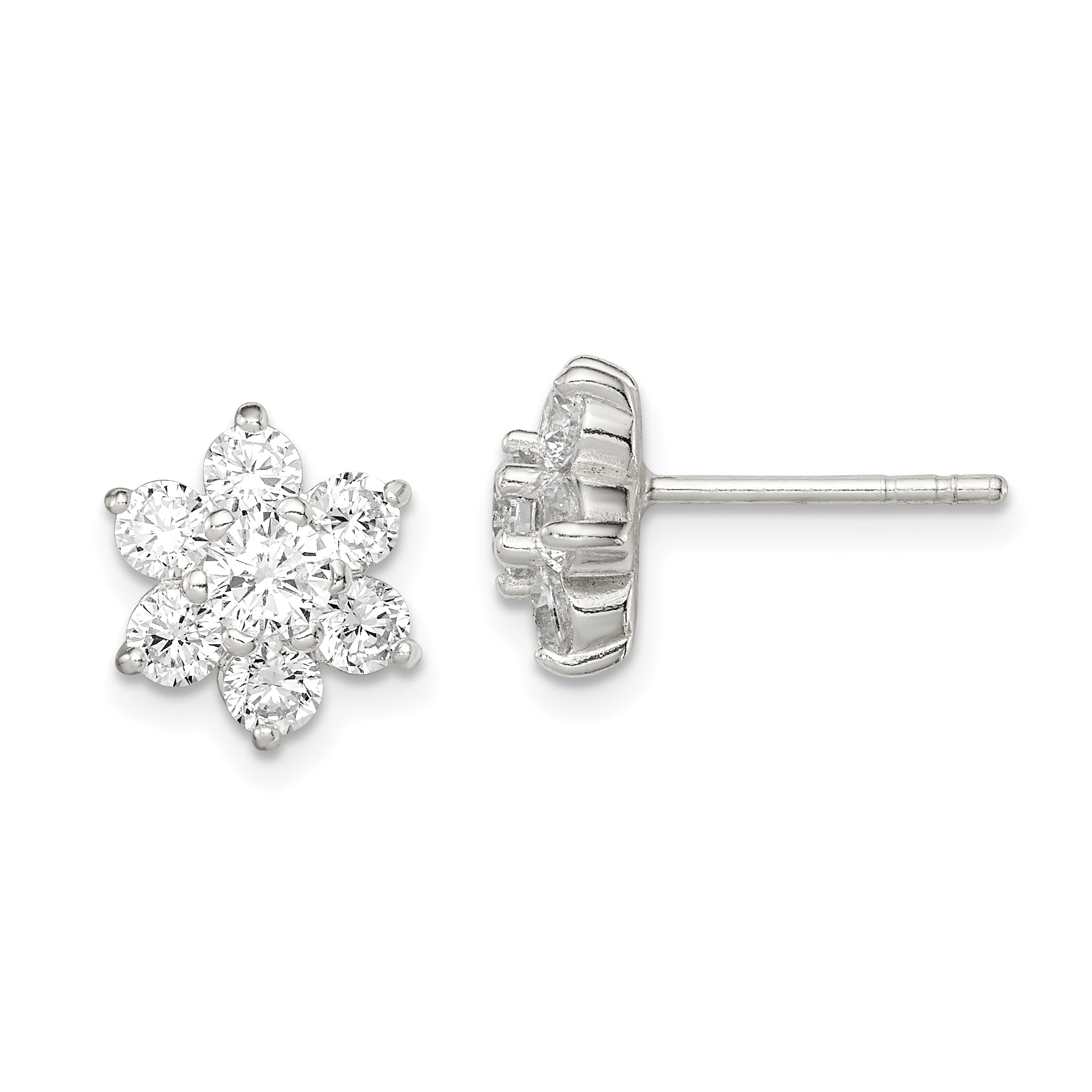 Sterling Silver CZ Flower Post Earrings