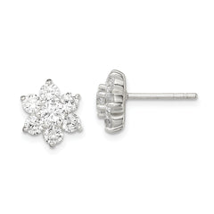 Sterling Silver CZ Flower Post Earrings