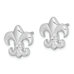 Sterling Silver Rhodium-plated Polished CZ Fleur de Lis Post Earrings