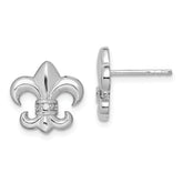 Sterling Silver Rhodium-plated Polished CZ Fleur de Lis Post Earrings