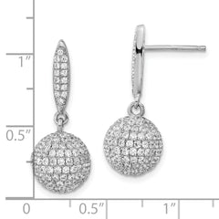 Sterling Silver Rhodium-plated Pav‚ CZ 3-D Ball Post Dangle Earrings