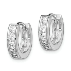 Sterling Silver Rhodium-plated CZ Hinged Hoop Earrings