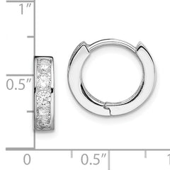 Sterling Silver Rhodium-plated CZ Hinged Hoop Earrings