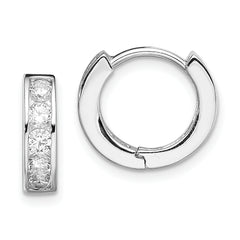 Sterling Silver Rhodium-plated CZ Hinged Hoop Earrings