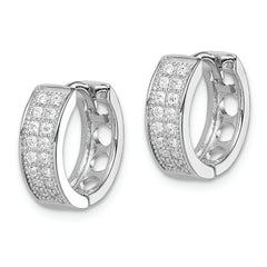 Sterling Silver Rhodium-plated CZ Hinged Hoop Earrings