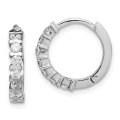 Sterling Silver Rhodium-plated CZ Hinged Earrings