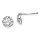 Sterling Silver Rhodium-plated Polished & Textured CZ Round Post Earrings