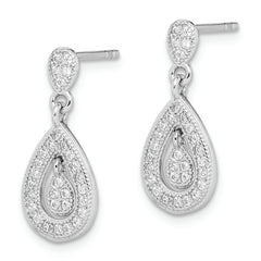 Sterling Silver Rhodium-plated CZ Pav‚ Pear Dangle Post Earrings