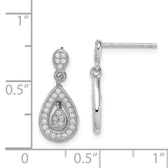 Sterling Silver Rhodium-plated CZ Pav‚ Pear Dangle Post Earrings