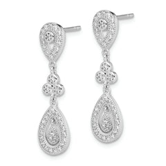 Sterling Silver Rhodium-plated CZ Pav‚ Pear Dangle Post Earrings
