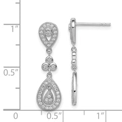Sterling Silver Rhodium-plated CZ Pav‚ Pear Dangle Post Earrings
