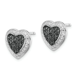 Sterling Silver Black Rhodium Plated Black CZ Heart Post Earrings