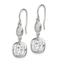 Sterling Silver Rhodium-plated Polished Oval & Square CZ Dangle Earrings